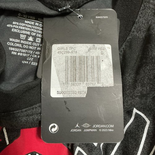 Jordan Flight NWT 2-Piece Set Girls Small 8 -10 Shirt and Bike Shorts Black Red - Picture 7 of 7