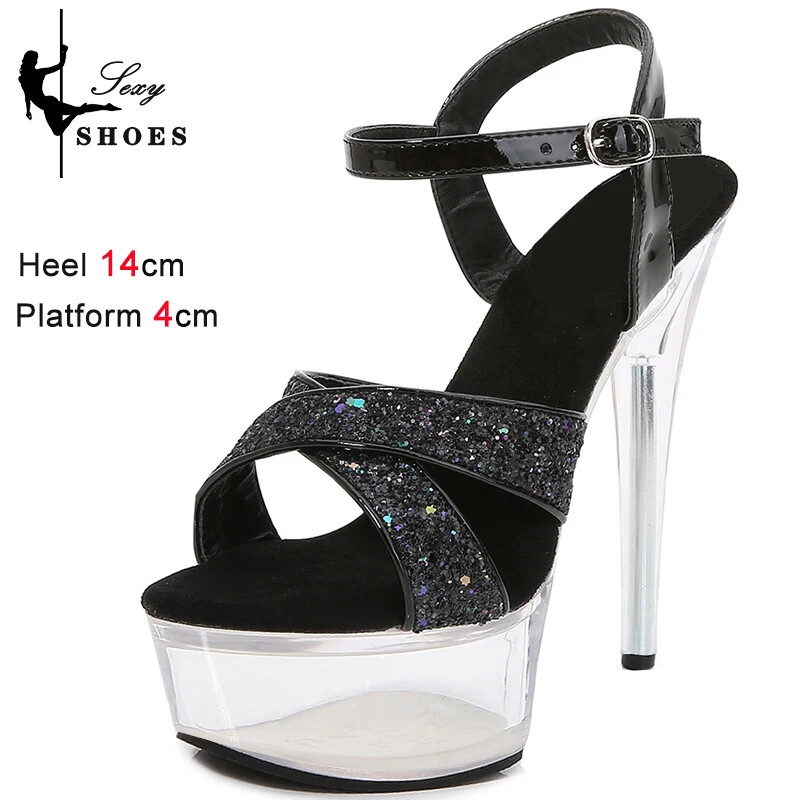 Sandals High Heels 14CM Glitter Stiletto Pole Platform Party