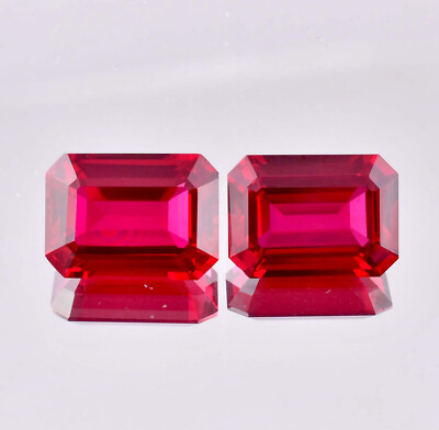 1 Pair 6x8 MM Natural Mozambique Blood Red Ruby Emerald Cut Loose Gem Certified