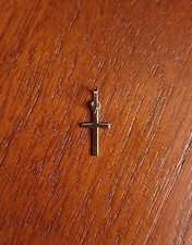 14K YELLOW GOLD SMALL PLAIN POLISHED CROSS CHARM PENDANT - MADE IN ITALY