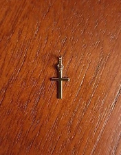 14K YELLOW GOLD SMALL PLAIN POLISHED CROSS CHARM  PENDANT - MADE IN ITALY