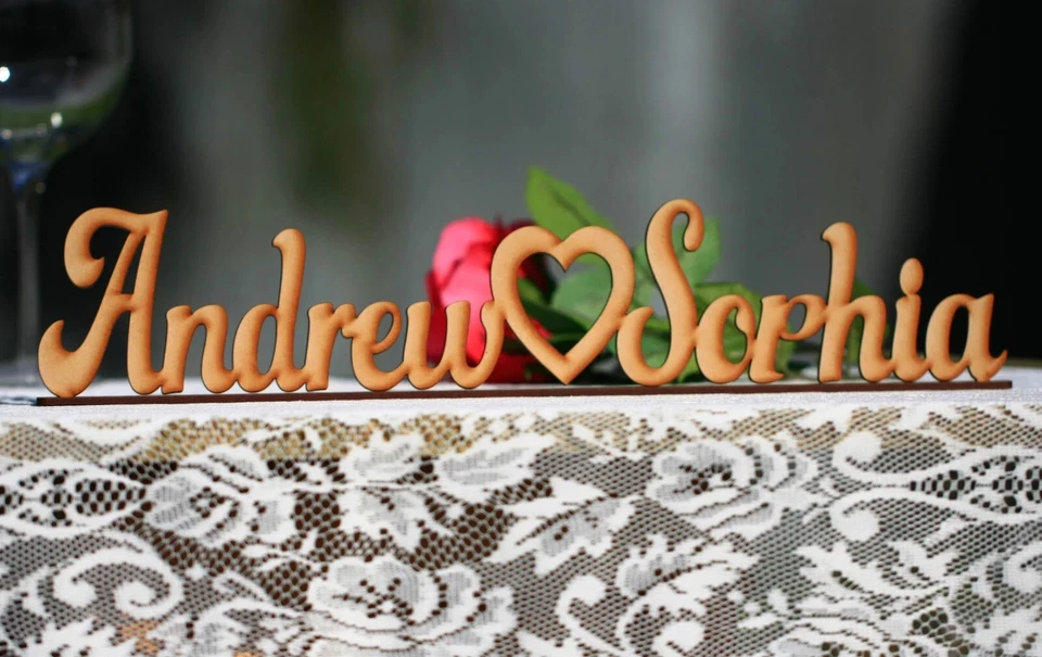 Custom personalised wedding names heart love free standing wooden letters signs - Image 2 of 3