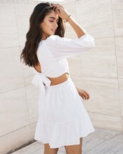 NEW EXPRESS $88 WHITE TIE  BACK RUFFLE  HEM MINI DRESS SZ L LARGE