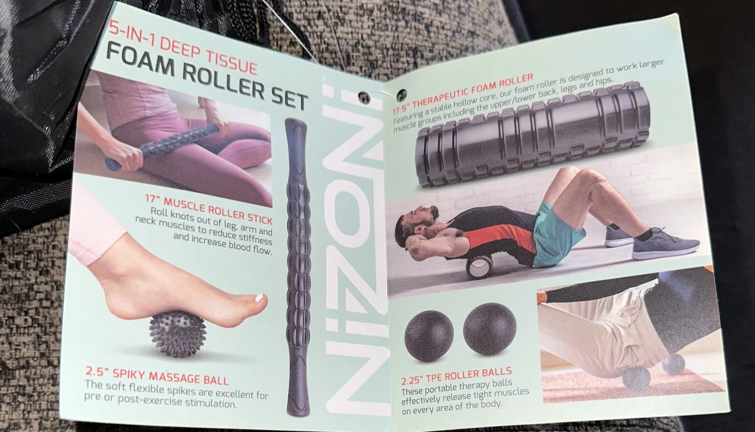 Nizoni 5-in-1 Deep Tissue Foam Roller Set w/ Shoulder Tote Bag  