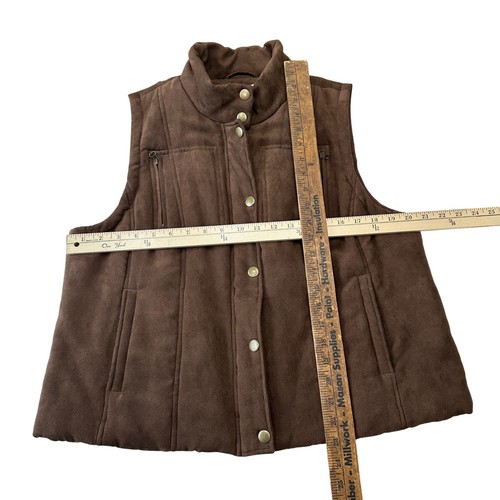 Relativity Vest Faux Suede Brown Quilted Padded Sleeveless Jacket Women XL - Picture 10 of 11