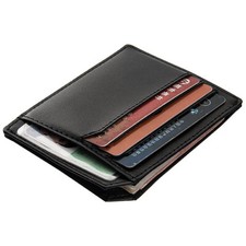 Mens Minimalist Slim Front Pocket Leather Wallets Mini Credit Card Holder Black