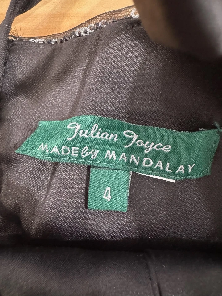 Julian Joyce 曼德勒黑色银色亮片薄纱绑带紧身连衣裙,尺寸 4 全新 — 第 3/4 张图片