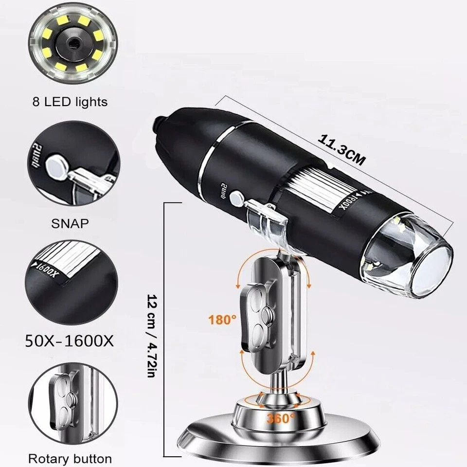 Mini USB Digital Mikroskop Lupe 1600X HD Microscope Kamera 8 LED für Handy PC - Bild 2 von 4