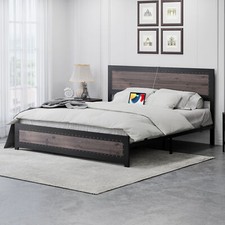 Full/Queen/King Size Bed Frame, Wooden Platform Bed Frame With Rivet Headboard