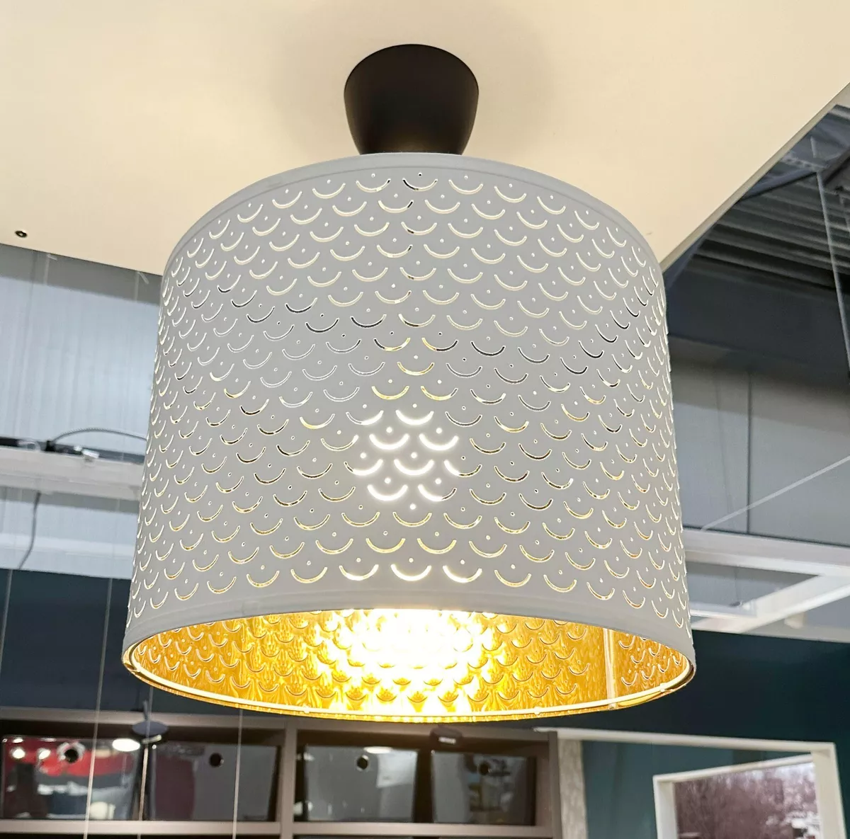 IKEA NYMÖ NYMO Medium (Pendant, Table) Lamp Shade Perforated White / Brass  13 £56.83 - PicClick UK