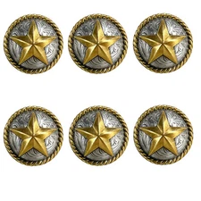 Set of 6 Western Horse Saddle Tack Antique Gold Rope Edge Star Conchos screwback
