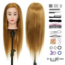 60% Real Hair Training Head Salon Hairdressing Practice Mannequin Doll + Clamp