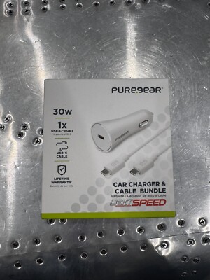 PureGear LightSpeed 30W Single USB-C PD Car Charger & White Cable - Retails $50