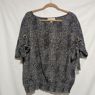 Michael Kors Animal Print Blouse Gold Detail 3/4 Sleeve Top 0X