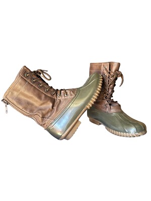 Madden Girl Flurryy Rubber Lace Up Woman's Lined Boots Size 7.5 Green/Brown