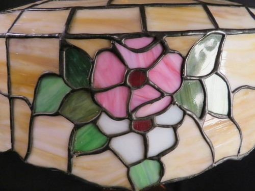 Circa 1900 Roses Stained Leaded Glass Early Elec Copper Base Table Lamp Antique - Picture 5 of 12