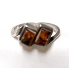 VINTAGE STERLING SILVER HONEY BALTIC AMBER RING ~ SIZE:  7.5