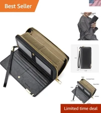 RFID Protected Leather Wallet for Women - Compact Zipper Wallet with 30 Slots