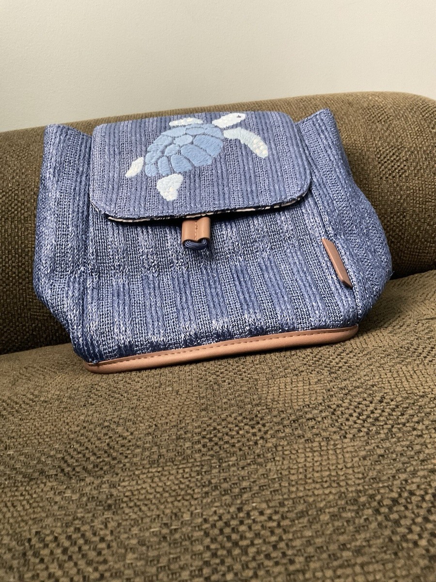 Vera Bradley Straw Blue Mini Convertible Backpack With 