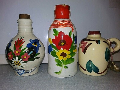Lot Of 3 Handpainted Pottery Vintage Miniature Liquor Bottles Ebay