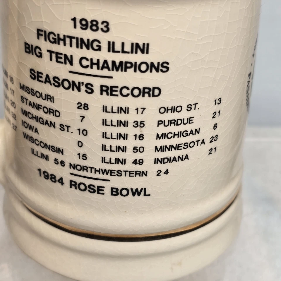 Vintage 1983 Big Ten Champions Rose Bowl Stein Mug Cup Fighting Illini Chief - Image 4 of 4