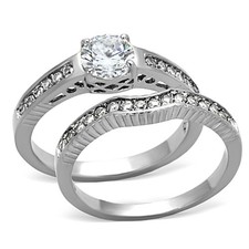 Women's Ring Set, Clear CZ, Stainless Steel, Wedding, Engagement, Solitaire