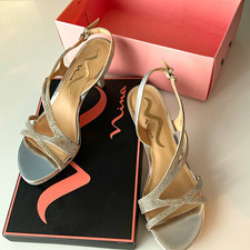 Nina Silver Rhinestone Glitter Strappy Ankle Strap Buckle Heels US 8 M