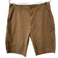 Plugg Chino Shorts Size 34 Khaki 100 Cotton Double Button Back Pockets Golf Tan