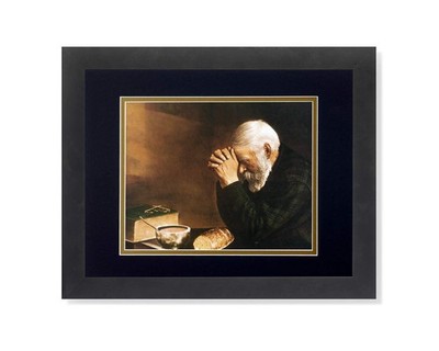 Daily Bread Man Praying at Table Grace Religious Wall Picture B/G Matted 13x16 F