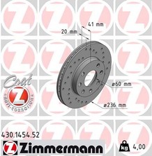 2x ZIMMERMANN Bremsscheibe SPORT Z 430.1454.52 für ASTRA CORSA KADETT OPEL T92