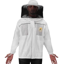 Semi-Ventilated Cotton Beekeeping Jacket with Round Veil – Unisex-BINI BEES