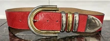Streets Ahead Belt Red Leather Gold/Silver Tone Buckle Size M
