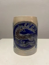 Vintage Reinhold Merkelbach Stoneware Cobalt Blue Salt Glaze Deer Beer Stein .5L