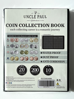 Uncle Paul Coin Collection Book 200 Pockets  10 Pages New & Sealed 215mm x 175mm