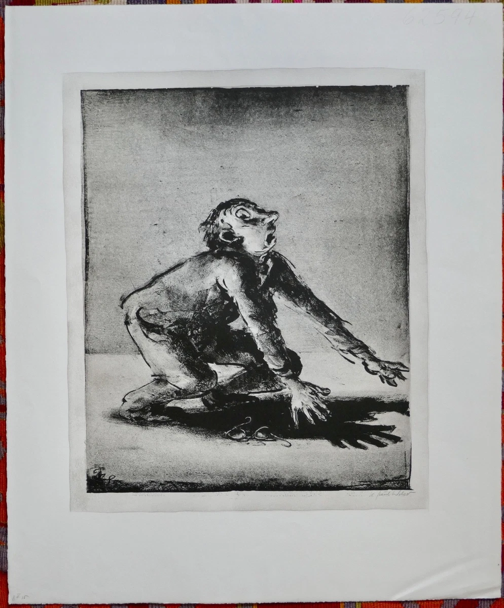 A. Paul Weber, Original Lithographie, signiert, Brille/Blind
