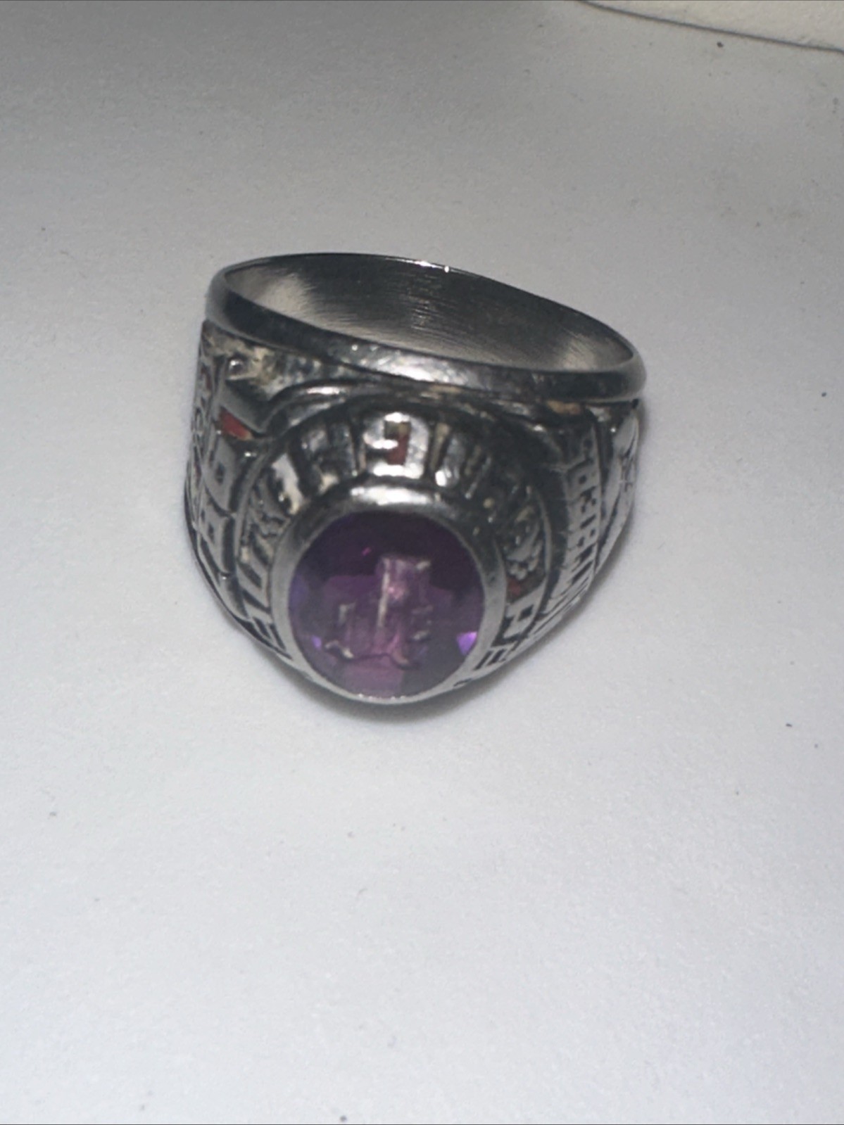 1981 High School Class Ring Silver Tone with Red … - image 1