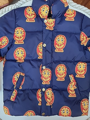 Mini Rodini Girl's Puffer Coat Navy Yellow Flower Winter 128/134 7 9Y (03025B)