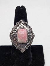 Sterling Silver Scroll Pink Rhodochrosite Chunky Ring Size 9