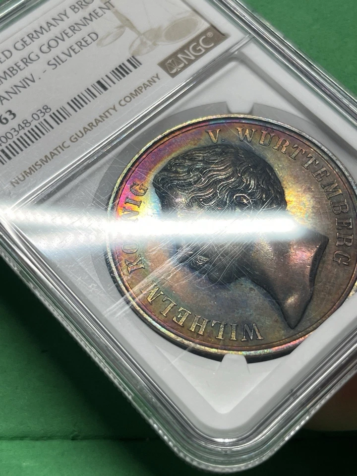 1841-DATED GERMANY BRONZE WURTTEMBERG GOVERNMNT 25TH ANNIV. SILVERED NGC MS63 - Image 4 of 4
