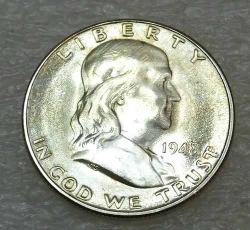 1948-D Franklin Half Dollar BU looks Full Bell Lines Frosty in saflip #Y256