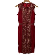 VIVIENNE TAM Sleeveless Lace Power Net Dress, Size 40, Red Women USED