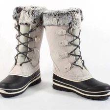 KHOMBU women’s Emily grey black suede lace up winter snow Boots faux fur trim 8