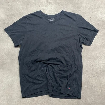 Tommy Hilfiger T-shirt Homme XL V-Neck Flag Logo Tee à Manches Courtes, Noir - Photo 1/4