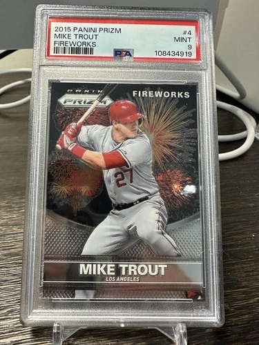 2015 panini prizm mike trout fierworks PSA 9 #4 los angeles