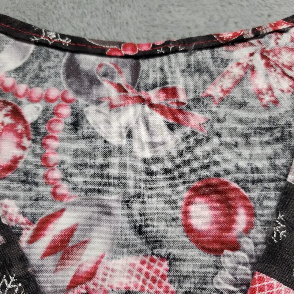 Handmade Vneck Scrub Top Christmas Decoration Theme Red White Silver Black Sz L - Image 3 of 4