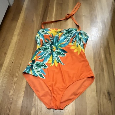 Seeker Women's One-Piece Swimsuit Halter Tropical Print Orange Multi Size 16