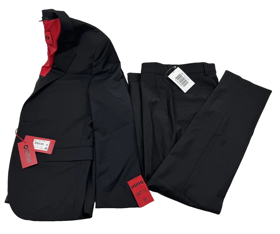 $596 BRAND NEW HUGO BOSS Mens 38R Solid Black 2 Piece Suit W/ Dress Pants 30x31 - Image 2 of 4
