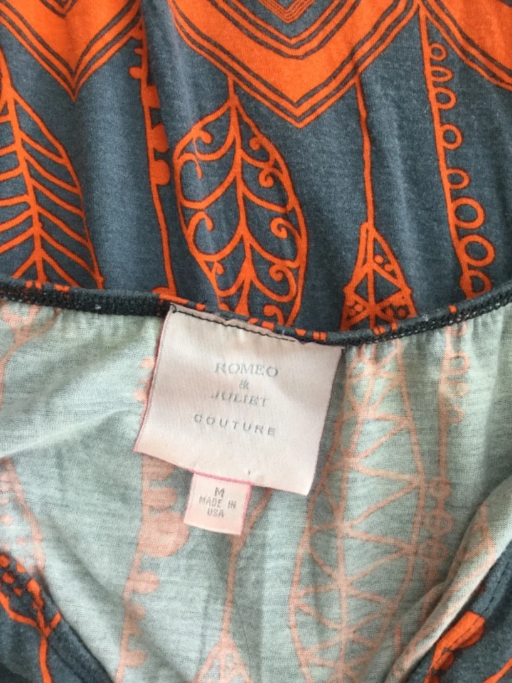 Top Romeo & Juliet Couture M Babydoll Tank Naranja Gris Estampado Fairy Empire Foto 3 de 4