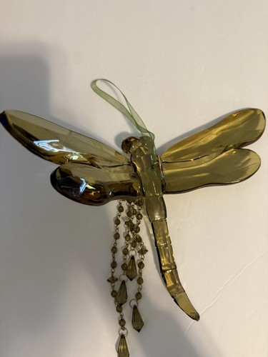 Dragonfly in Green Crystal Clear Lucite Resin 9 In Wide 7 In Long