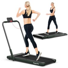 Folding Treadmill 2-in-1 with Remote Control and LED Display-Green - Color: Gree
